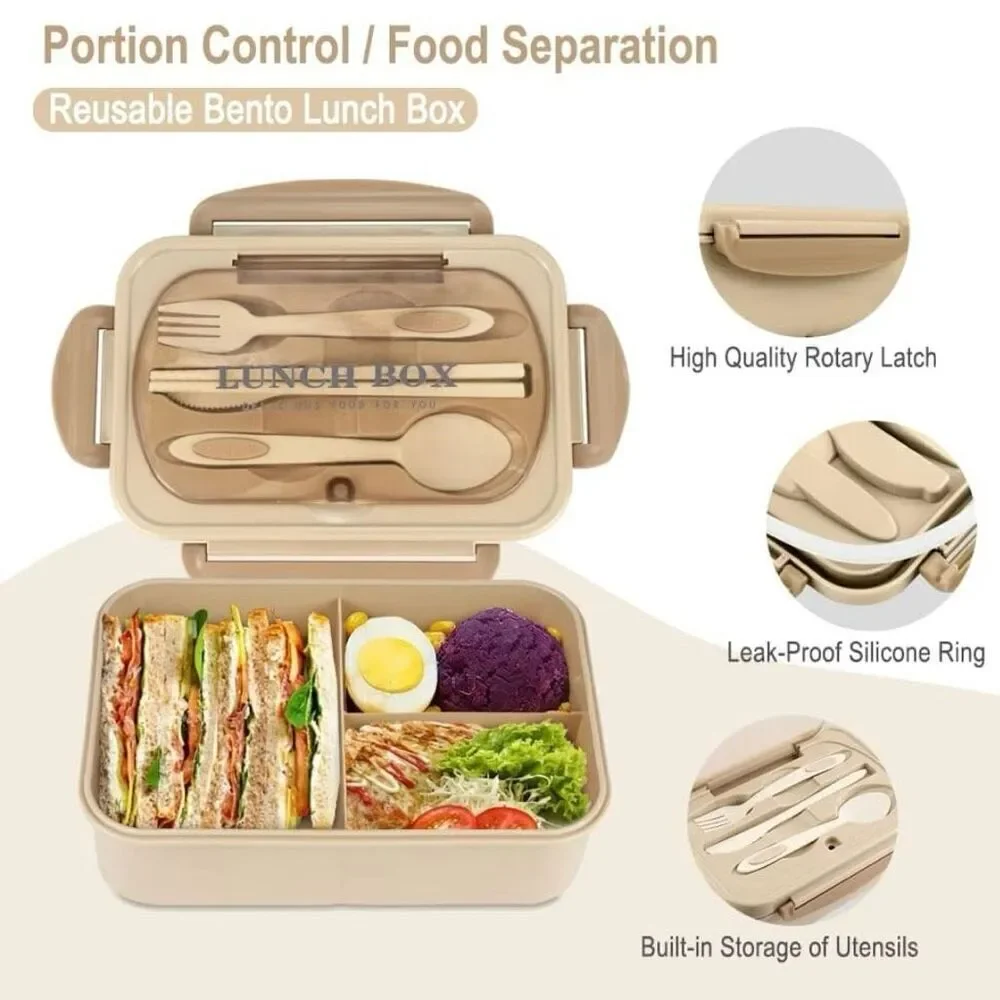 Bento Box Lunch Containers, LeakProof Lunch Box with Utensils BPA Free Tan
